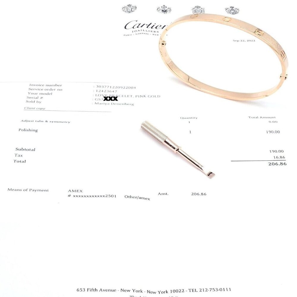 Authentic! Cartier 18k Rose Gold Love Bangle Bracelet Size 21 Paper - Picture 8 of 13